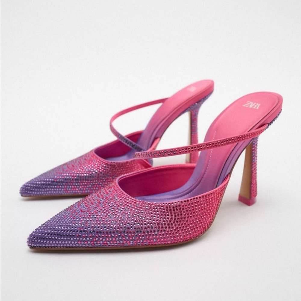 Zara Rhinestone Heeled Mules - Picture 10 of 12